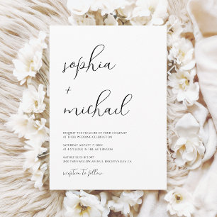 Stilvolle, moderne Script Black and White Wedding Einladung
