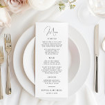 Stilvolle, moderne Script Black and White Wedding Menükarte<br><div class="desc">Diese Hochzeitskarte hebt Ihre Speisekarte zu einem Kunstwerk hervor: Das moderne Kalligraphieskript verleiht Ihnen eine Touch an Eleganz,  während das saubere Layout in Schwarz und Weiß Ihre kuratierten Kurse visuell ansprechend präsentiert. Diese Karte verlasse Ihren Gästen einen bleibenden Eindruck.</div>