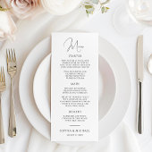 Stilvolle, moderne Script Black and White Wedding Menükarte