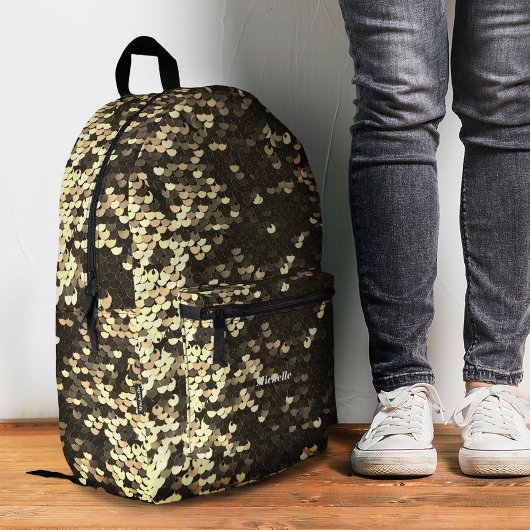 Stilvolle moderne Shinny Gold Mermaid Sequins Bedruckter Rucksack