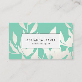 Stilvolle moderne Silver & Mint Green Blätter Must Visitenkarte