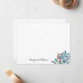 Stilvolle moderne Sky Blue Peach Coral Floral Scri Mitteilungskarte (Vorderseite/Rückseite Beispiel)