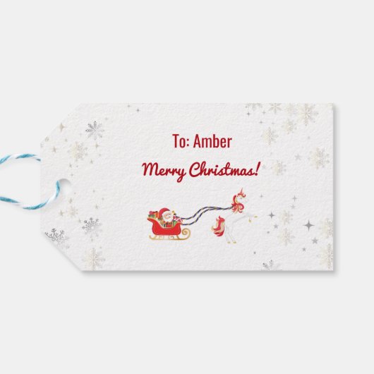 Stilvolle Moderne Unicorn Weihnachtsschnee Name Sk Geschenkanhänger (Rückseite Horizontal)