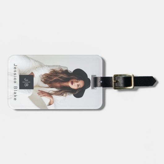 Stilvolle moderne Unternehmer Monogram Foto QR Cod Gepäckanhänger (Vorderseite horizontal)