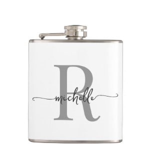 Stilvolle moderne weiße graue Monogramm-Schrift Na Flachmann