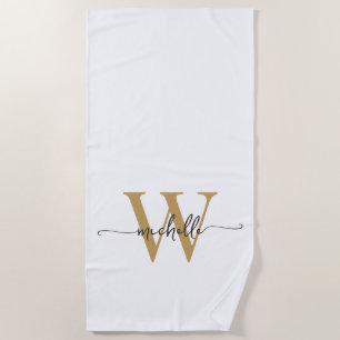 Stilvolle, moderne White Gold Monogram Name Script Strandtuch