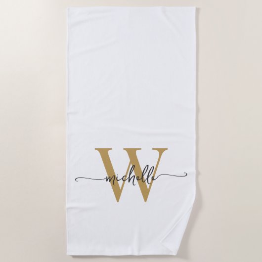 Stilvolle, moderne White Gold Monogram Name Script Strandtuch (Vorderseite)