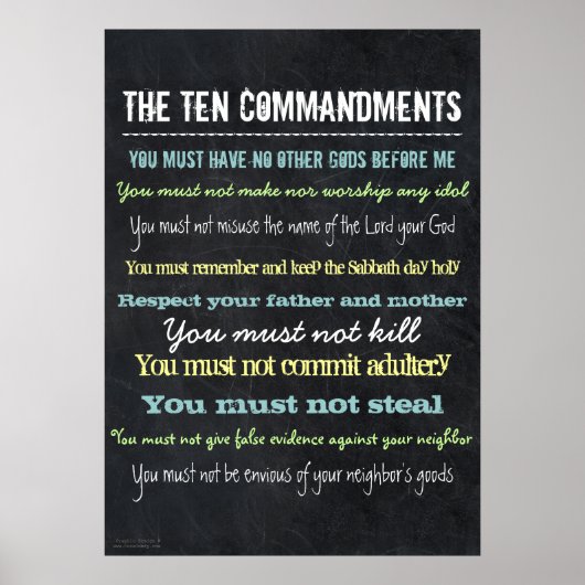 Stilvolle, moderne Zehn Gebote unterzeichnen Poster (Vorne)