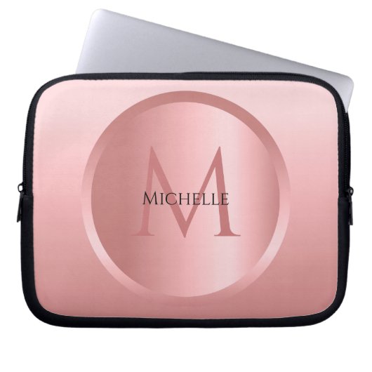 Stilvolle modische Rose Gold Template Monogram Laptopschutzhülle (Vorderseite)