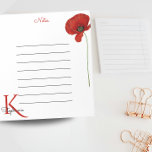 Stilvolle Mongram Red Poppy Notes Notizblock<br><div class="desc">Mit einem kräftigen roten Mohn in der oberen Ecke und einem einfachen Design ist es ideal für eine minimalistische Zuhause oder ein Büro. Das Wort "merkt; kann geändert werden. Fügen Sie Ihren eigenen Namen und Nachnamen ein und Sie haben ein modernes personalisiertes Notizblock. In den Randbereichen für Seitennotizen wurde Platz...</div>