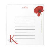 Stilvolle Mongram Red Poppy Notes Notizblock (Vorderseite)