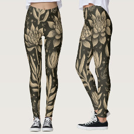 Stilvolle monochrome Boho Succulents floral Muster Leggings