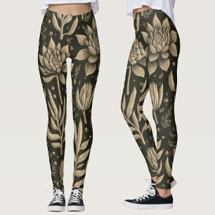 Stilvolle monochrome Boho Succulents floral Muster Leggings