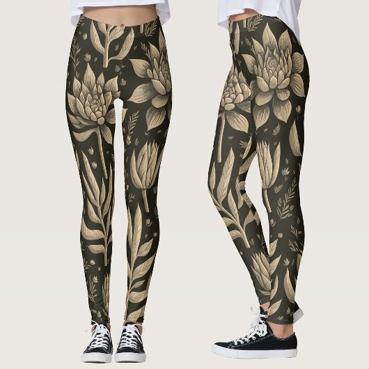 Stilvolle monochrome Boho Succulents floral Muster Leggings