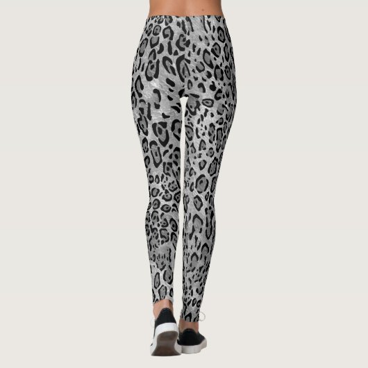 Stilvolle monochrome Grauleopard-Druckmuster Leggings (Rückseite)