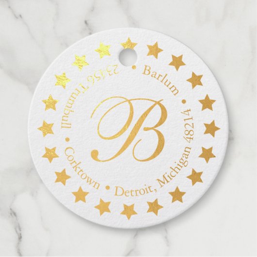 Stilvolle Monogram-Adressstars Geschenkanhänger (Vorderseite)