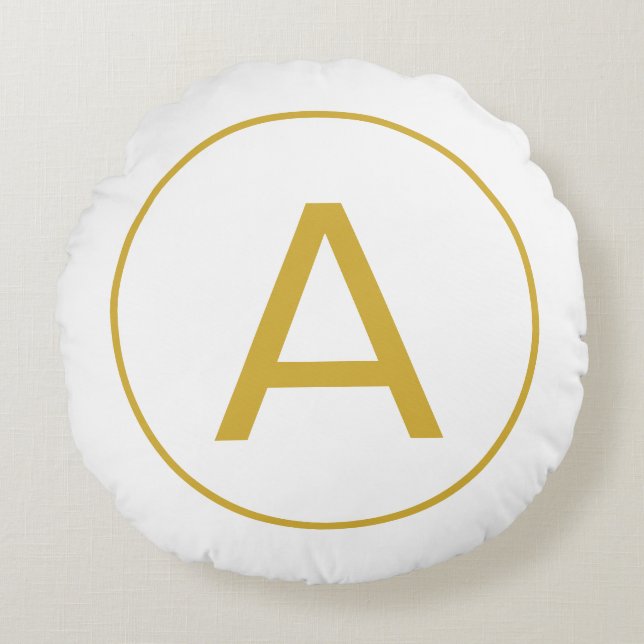 Stilvolle Monogram Anfangsbuchstabe Gold Farbe Wei Rundes Kissen (Vorderseite)