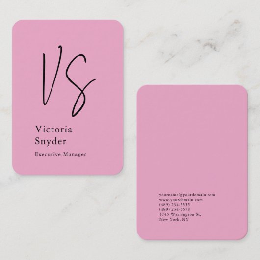 Stilvolle Monogram Beruflich Light Pink Visitenkarte (Vorne/Hinten)