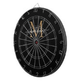 Stilvolle Monogram Black Gold Elegant Girly Script Dartscheibe (Vorderseite rechts)