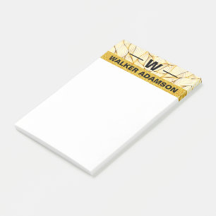 Stilvolle Monogram Black Gold Name, Minimal Elegan Post-it Klebezettel