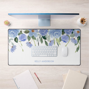 Stilvolle Monogram Blue Blumenrinde Schreibtischunterlage