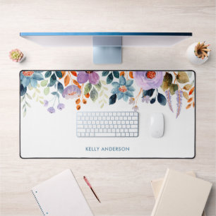 Stilvolle Monogram Blue Lila Watercolor Blütenfarb Schreibtischunterlage