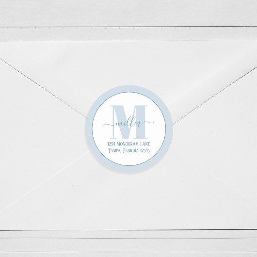 Stilvolle Monogram Blue Simple Rücksendeadresse Runder Aufkleber
