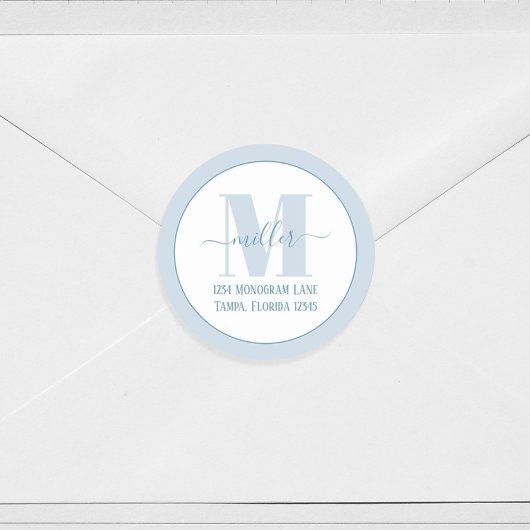 Stilvolle Monogram Blue Simple Rücksendeadresse Runder Aufkleber
