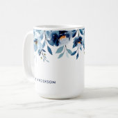 Stilvolle Monogram Blue Watercolor floral Kaffeetasse (Vorderseite Links)