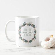 Stilvolle Monogram Botanical Pink Floral Rose Wrea