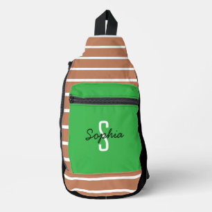 Stilvolle Monogram Calligrafy Name Green Caramel Crossbody Bag
