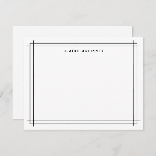 Stilvolle Monogram Double Border Schwarz-weiß Chic Mitteilungskarte (Vorne/Hinten)