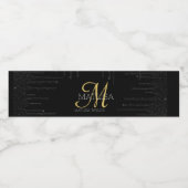 Stilvolle Monogram Dripping Black Gold Script Wasserflaschenetikett (Einzelnes Label)