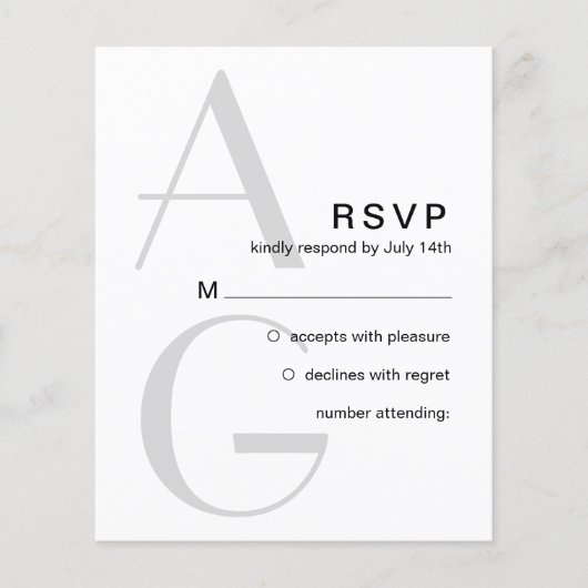 Stilvolle Monogram. Einfache moderne Hochzeit RSVP (Vorderseite)