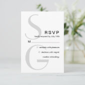 Stilvolle Monogram. Einfache moderne Hochzeit RSVP Karte (Stehend Vorderseite)