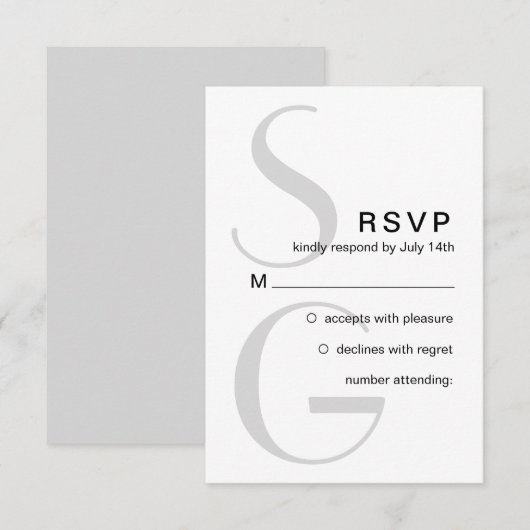 Stilvolle Monogram. Einfache moderne Hochzeit RSVP Karte (Vorne/Hinten)
