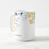 Stilvolle Monogram, gelb & blau Kaffeetasse (Vorderseite Links)
