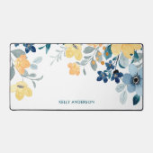 Stilvolle Monogram, gelb & blau Schreibtischunterlage (Vorderseite)