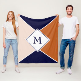 Stilvolle MONOGRAM Geometric | Tan-Creme Fleecedecke