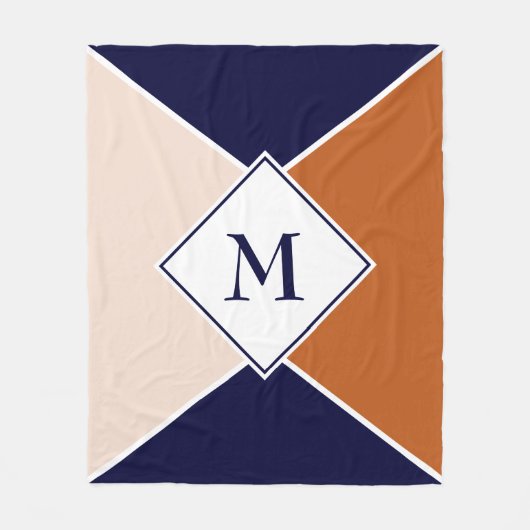Stilvolle MONOGRAM Geometric | Tan-Creme Fleecedecke (Vorderseite)