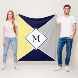 Stilvolle MONOGRAM Geometric | Yellow Grey Fleecedecke
