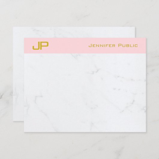 Stilvolle Monogram Gold Blush Pink White Marble Ch Mitteilungskarte (Vorne/Hinten)