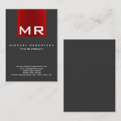 Stilvolle Monogram Gray Red Modern Business Card Visitenkarte (Vorne/Hinten)