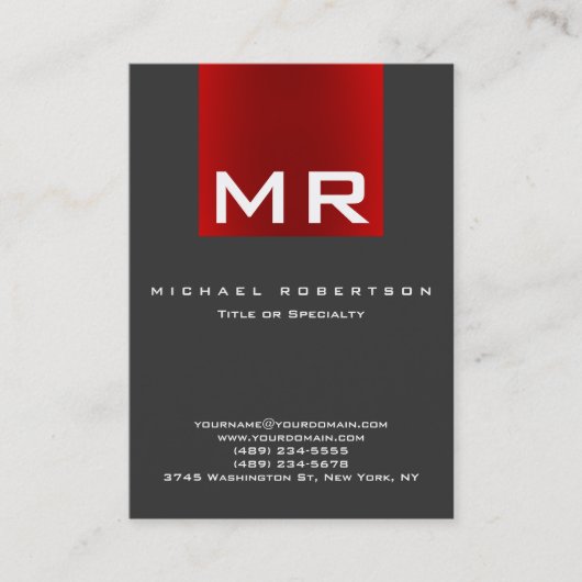 Stilvolle Monogram Gray Red Modern Business Card Visitenkarte (Vorderseite)