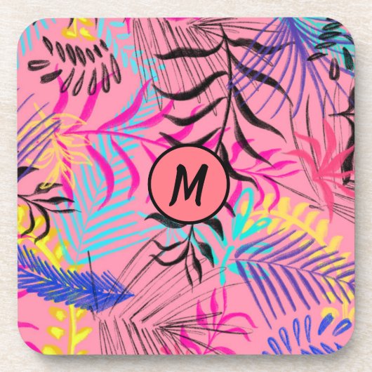 Stilvolle Monogram Illustration Abstrakte Blume Getränkeuntersetzer (Vorderseite)
