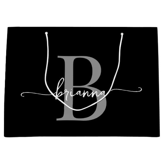 Stilvolle Monogram Initial Script Modernes Schwarz Große Geschenktüte (Vorderseite)