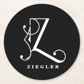 Stilvolle Monogram Initial Z, Nachname bearbeitbar Runder Pappuntersetzer (Vorderseite)