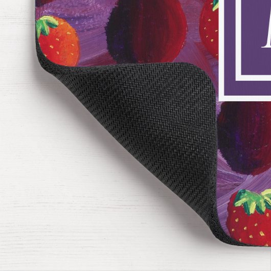 Stilvolle Monogram-Initialplatten und Erdbeeren Mousepad (Ecke)