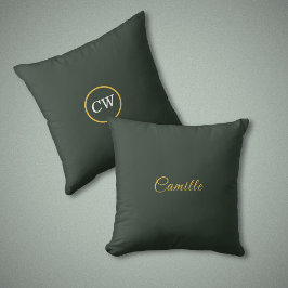 Stilvolle Monogram-Kissen aus Gold & Forest Green Kissen