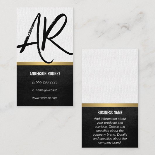 Stilvolle Monogram Leather Gold Trim Visitenkarte (Vorne/Hinten)